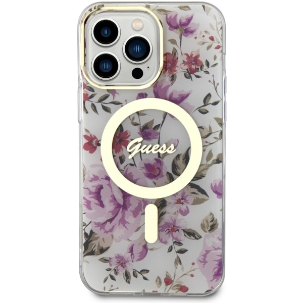 iTok webáruház - Guess Guess GUHMP14LHCFWST Flower MagSafe átlátszó tok iPhone 14 Pro készülékhez 3 Guess GUHMP14LHCFWST iPhone 14 Pro 6.1" transparent hardcase Flower MagSafe
