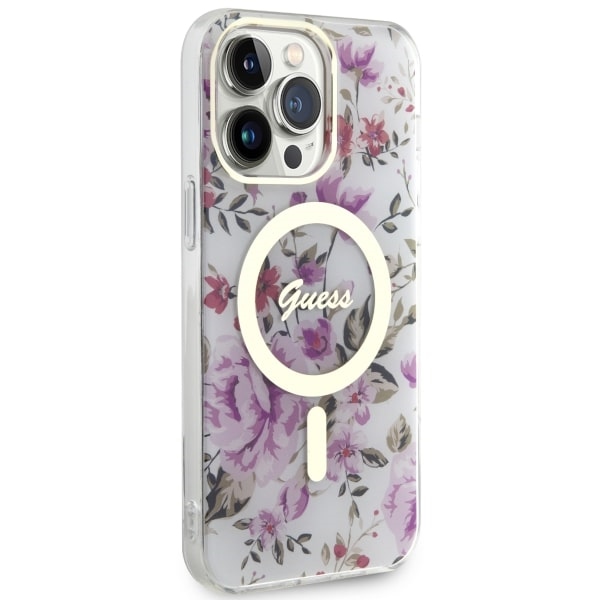 iTok webáruház - Guess Guess GUHMP14LHCFWST Flower MagSafe átlátszó tok iPhone 14 Pro készülékhez 4 Guess GUHMP14LHCFWST iPhone 14 Pro 6.1" transparent hardcase Flower MagSafe