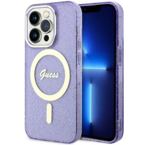 Guess GUHMP14LHCMCGU Glitter Gold MagSafe tok iPhone 14 Pro 6,1 hüvelykes készülékhez – lila