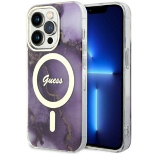 Guess GUHMP14LHTMRSU Golden Marble MagSafe tok iPhone 14 Pro 6,1″ készülékhez, lila