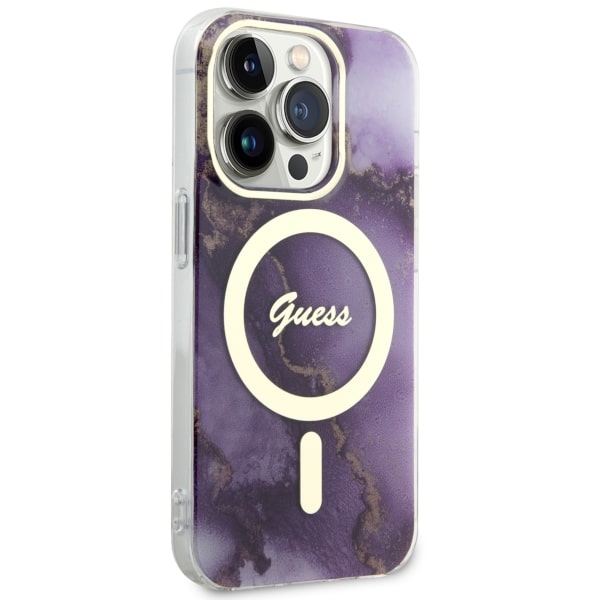 iTok webáruház - Guess Guess GUHMP14LHTMRSU Golden Marble MagSafe tok iPhone 14 Pro 6,1" készülékhez, lila 4 Guess GUHMP14LHTMRSU iPhone 14 Pro 6.1" purple/purple hardcase Golden Marble MagSafe