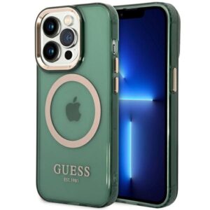 Guess GUHMP14LHTCMA iPhone 14 Pro 6,1″ zöld tok Gold Outline Translucent MagSafe