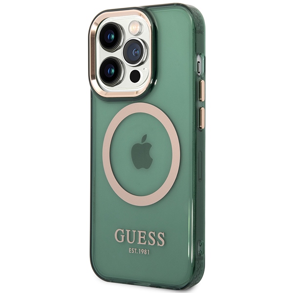 iTok webáruház - Guess Guess GUHMP14LHTCMA iPhone 14 Pro 6,1" zöld tok Gold Outline Translucent MagSafe 2 Guess GUHMP14LHTCMA iPhone 14 Pro 6.1" green/khaki hard case Gold Outline Translucent MagSafe