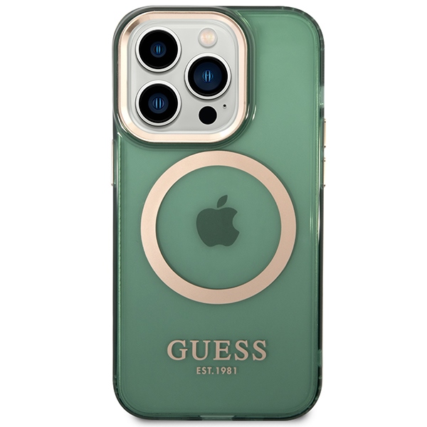 iTok webáruház - Guess Guess GUHMP14LHTCMA iPhone 14 Pro 6,1" zöld tok Gold Outline Translucent MagSafe 3 Guess GUHMP14LHTCMA iPhone 14 Pro 6.1" green/khaki hard case Gold Outline Translucent MagSafe