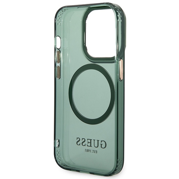 iTok webáruház - Guess Guess GUHMP14LHTCMA iPhone 14 Pro 6,1" zöld tok Gold Outline Translucent MagSafe 7 Guess GUHMP14LHTCMA iPhone 14 Pro 6.1" green/khaki hard case Gold Outline Translucent MagSafe