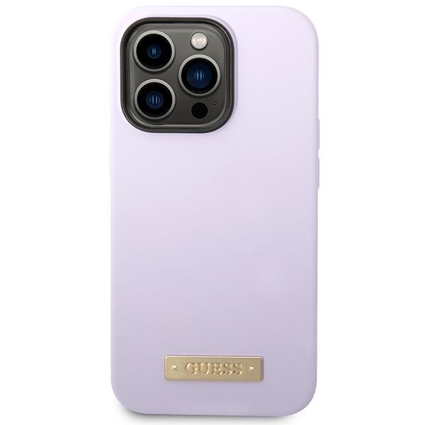 iTok webáruház - Guess Guess GUHMP14LSBPLU iPhone 14 Pro 6,1" lila szilikon tok MagSafe 3 Guess GUHMP14LSBPLU iPhone 14 Pro 6.1" purple/purple hard case Silicone Logo Plate MagSafe