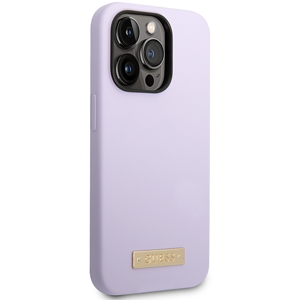 iTok webáruház - Guess Guess GUHMP14LSBPLU iPhone 14 Pro 6,1" lila szilikon tok MagSafe 4 Guess GUHMP14LSBPLU iPhone 14 Pro 6.1" purple/purple hard case Silicone Logo Plate MagSafe