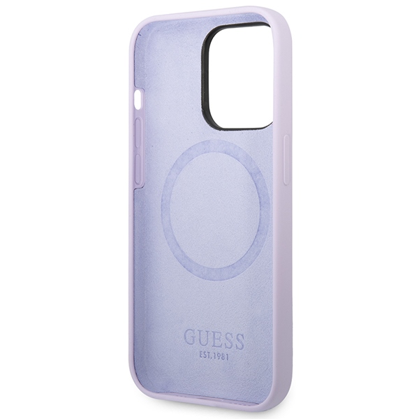 iTok webáruház - Guess Guess GUHMP14LSBPLU iPhone 14 Pro 6,1" lila szilikon tok MagSafe 7 Guess GUHMP14LSBPLU iPhone 14 Pro 6.1" purple/purple hard case Silicone Logo Plate MagSafe