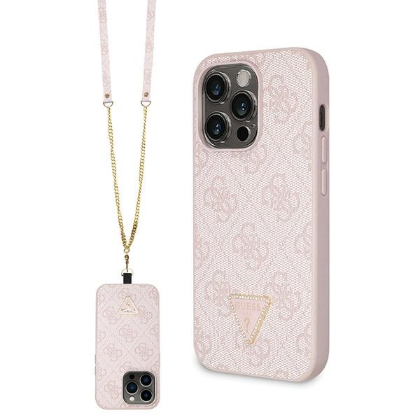 iTok webáruház - Guess Guess GUHCP14LP4TDSCPP tok iPhone 14 Pro készülékhez – rózsaszín Crossbody 4G Metal Logo 1 Guess GUHCP14LP4TDSCPP case for iPhone 14 Pro - pink Crossbody 4G Metal Logo