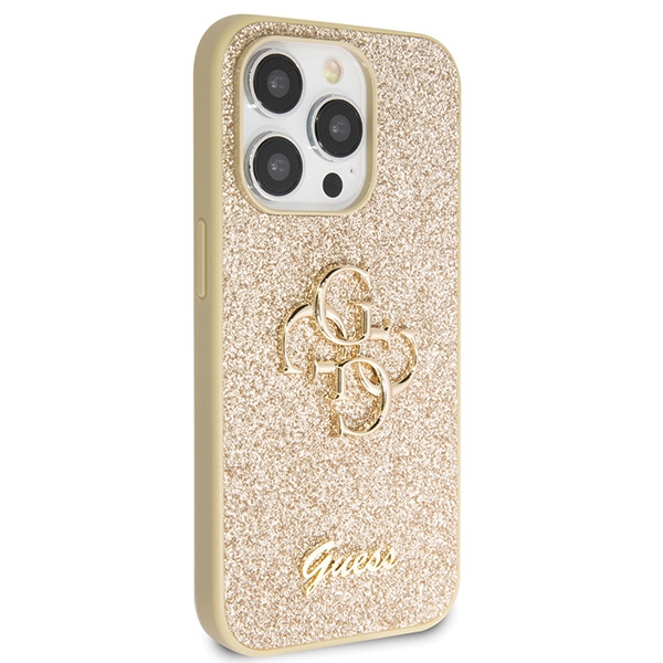 iTok webáruház - Guess Guess GUHCP14LHG4SGD tok iPhone 14 Pro készülékhez – Glitter Script Big 4G, arany 4 Guess GUHCP14LHG4SGD case for iPhone 14 Pro - gold Glitter Script Big 4G