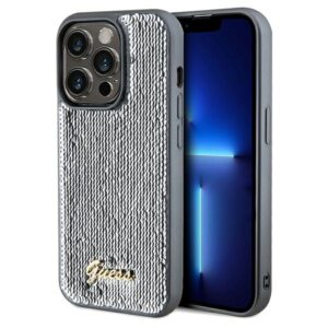 Guess Sequin Script Metal tok iPhone 14 Pro készülékhez (ezüst)