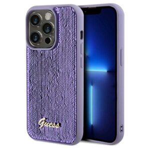 Guess Sequin Script Metal tok iPhone 14 Pro készülékhez (lila)