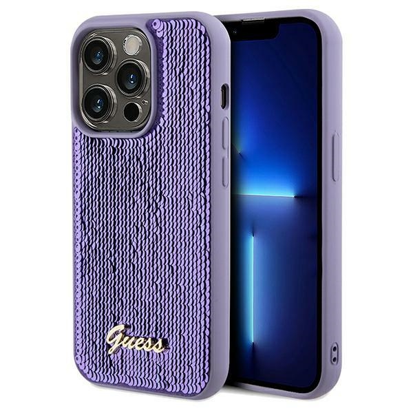 iTok webáruház - Guess Guess Sequin Script Metal tok iPhone 14 Pro készülékhez (lila) 1 Guess Sequin Script Metal case for iPhone 14 Pro (lila)