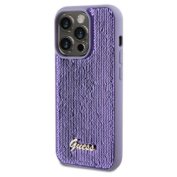 iTok webáruház - Guess Guess Sequin Script Metal tok iPhone 14 Pro készülékhez (lila) 2 Guess Sequin Script Metal case for iPhone 14 Pro (lila)