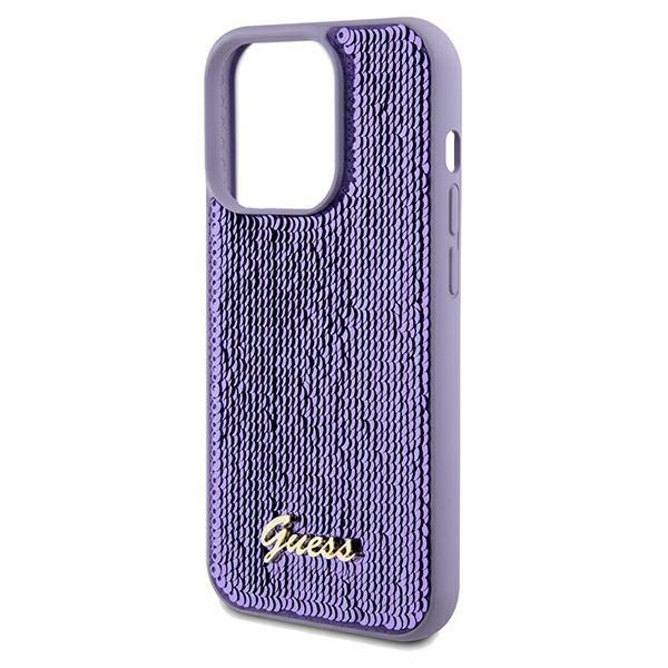 iTok webáruház - Guess Guess Sequin Script Metal tok iPhone 14 Pro készülékhez (lila) 6 Guess Sequin Script Metal case for iPhone 14 Pro (lila)