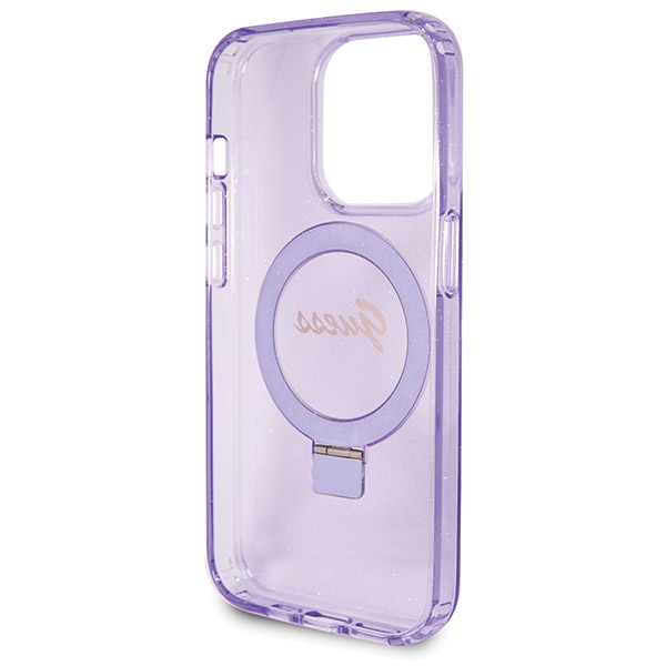 iTok webáruház - Guess Guess Ring Stand Script Glitter MagSafe tok iPhone 14 Pro készülékhez (lila) 7 Guess Ring Stand Script Glitter MagSafe case for iPhone 14 Pro (lila)