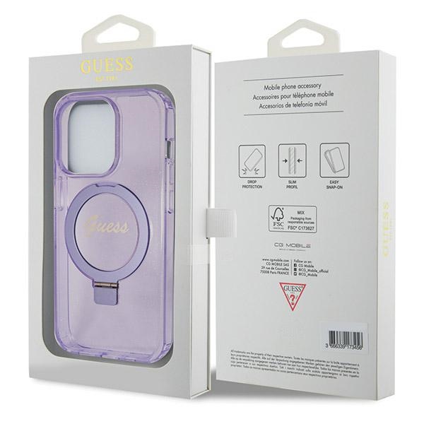 iTok webáruház - Guess Guess Ring Stand Script Glitter MagSafe tok iPhone 14 Pro készülékhez (lila) 8 Guess Ring Stand Script Glitter MagSafe case for iPhone 14 Pro (lila)