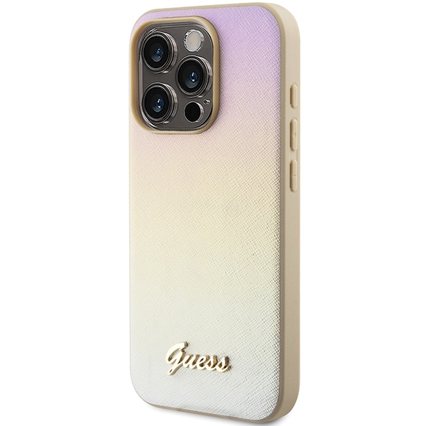 iTok webáruház - Guess Guess Saffiano Iridescent Script tok iPhone 14 Pro készülékhez (arany) 2 Guess Saffiano Iridescent Script case for iPhone 14 Pro (arany)