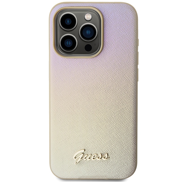 iTok webáruház - Guess Guess Saffiano Iridescent Script tok iPhone 14 Pro készülékhez (arany) 3 Guess Saffiano Iridescent Script case for iPhone 14 Pro (arany)