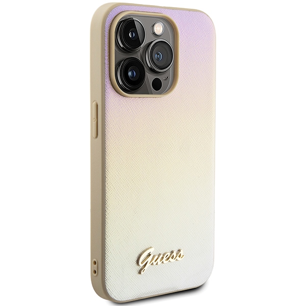 iTok webáruház - Guess Guess Saffiano Iridescent Script tok iPhone 14 Pro készülékhez (arany) 4 Guess Saffiano Iridescent Script case for iPhone 14 Pro (arany)