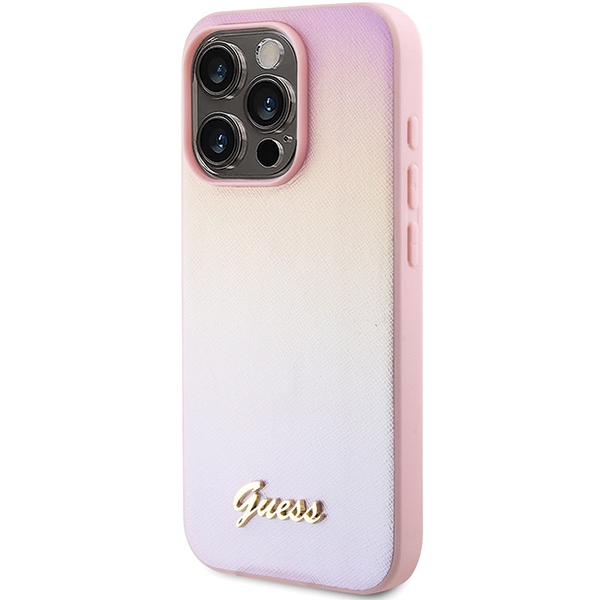 iTok webáruház - Guess Guess Saffiano Iridescent Script tok iPhone 14 Pro készülékhez (rózsaszín) 2 Guess Saffiano Iridescent Script case for iPhone 14 Pro (rózsaszín)