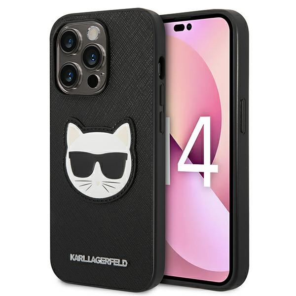 iTok webáruház - Karl Lagerfeld Karl Lagerfeld Saffiano Choupette Head Patch tok iPhone 14 Pro készülékhez (fekete) 1 Karl Lagerfeld Saffiano Choupette Head Patch Case for iPhone 14 Pro (fekete)