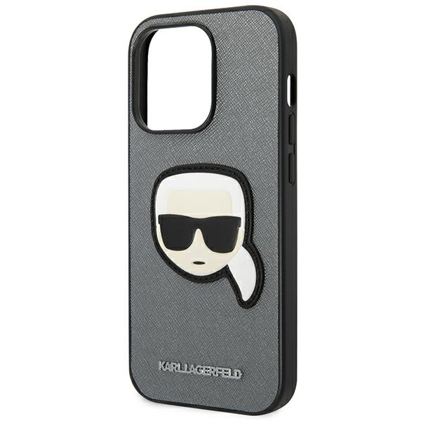 iTok webáruház - Karl Lagerfeld Karl Lagerfeld Saffiano Karl's Head Patch tok iPhone 14 Pro készülékhez (ezüst) 6 Karl Lagerfeld Saffiano Karl's Head Patch Case for iPhone 14 Pro (ezüst)