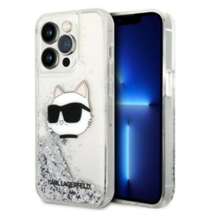 Karl Lagerfeld KLHCP14LLNHCCS iPhone 14 Pro 6,1″ ezüst kemény tok – Glitter Choupette Head