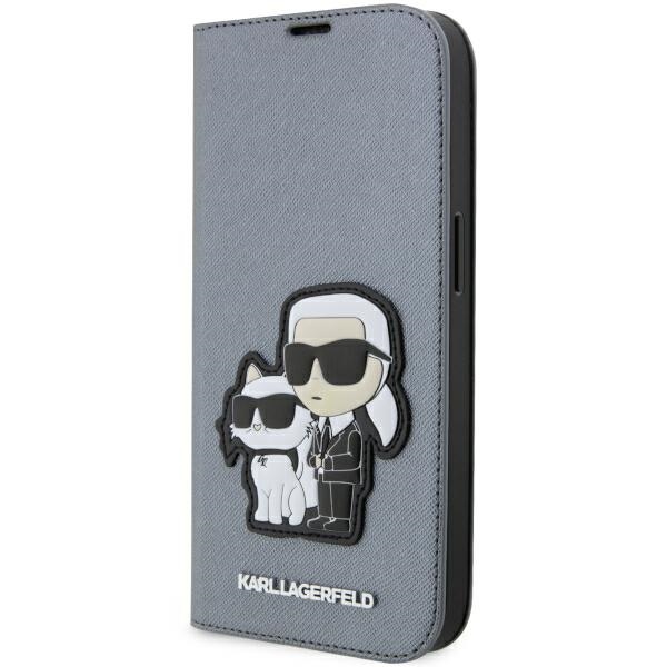 iTok webáruház - Karl Lagerfeld Karl Lagerfeld KLBKP14LSANKCPG iPhone 14 Pro könyvtok – Saffiano Karl & Choupette, ezüst 1 Karl Lagerfeld KLBKP14LSANKCPG iPhone 14 Pro 6.1" bookcase silver/silver Saffiano Karl & Choupette