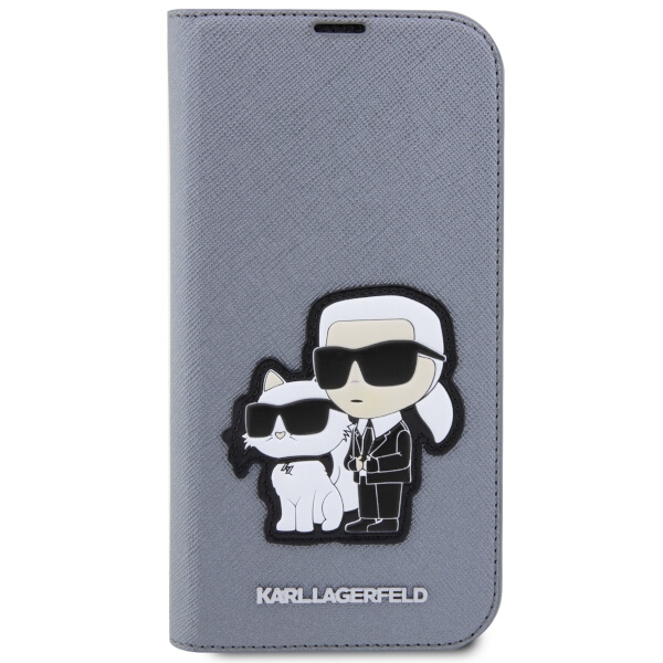 iTok webáruház - Karl Lagerfeld Karl Lagerfeld KLBKP14LSANKCPG iPhone 14 Pro könyvtok – Saffiano Karl & Choupette, ezüst 3 Karl Lagerfeld KLBKP14LSANKCPG iPhone 14 Pro 6.1" bookcase silver/silver Saffiano Karl & Choupette