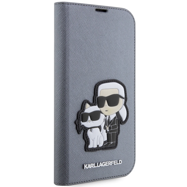 iTok webáruház - Karl Lagerfeld Karl Lagerfeld KLBKP14LSANKCPG iPhone 14 Pro könyvtok – Saffiano Karl & Choupette, ezüst 5 Karl Lagerfeld KLBKP14LSANKCPG iPhone 14 Pro 6.1" bookcase silver/silver Saffiano Karl & Choupette