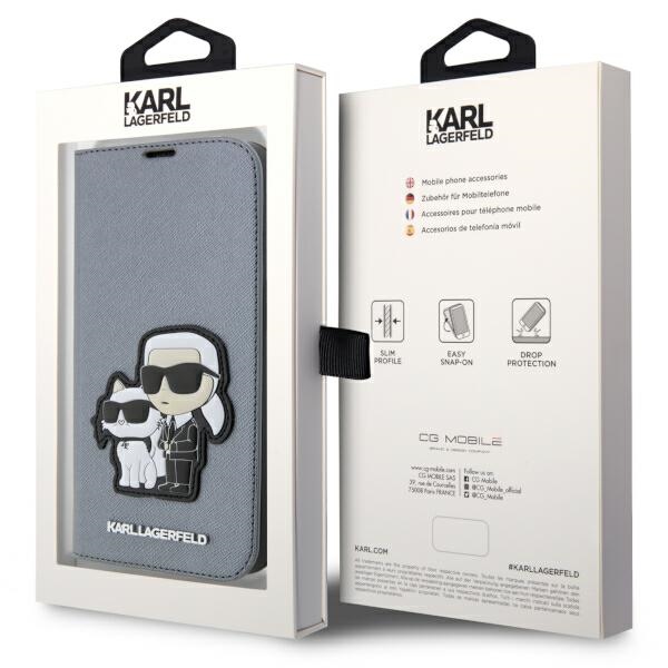 iTok webáruház - Karl Lagerfeld Karl Lagerfeld KLBKP14LSANKCPG iPhone 14 Pro könyvtok – Saffiano Karl & Choupette, ezüst 7 Karl Lagerfeld KLBKP14LSANKCPG iPhone 14 Pro 6.1" bookcase silver/silver Saffiano Karl & Choupette