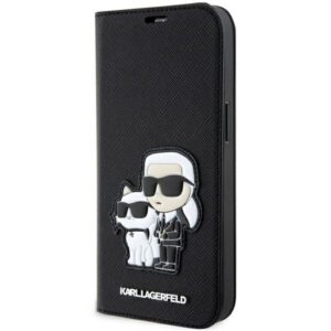 Karl Lagerfeld KLBKP14LSANKCPK iPhone 14 Pro 6,1 hüvelykes könyvtok, fekete – Saffiano Karl & Choupette