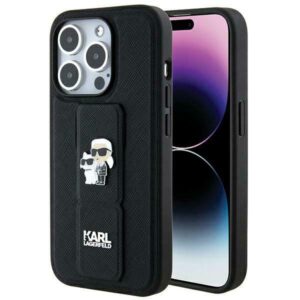 Karl Lagerfeld Gripstand Saffiano Karl&Choupette Pins tok iPhone 14 Pro készülékhez (fekete)