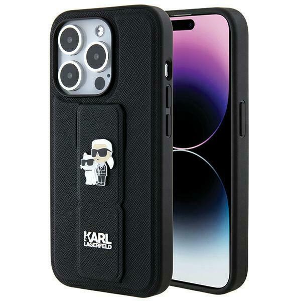 iTok webáruház - Karl Lagerfeld Karl Lagerfeld Gripstand Saffiano Karl&Choupette Pins tok iPhone 14 Pro készülékhez (fekete) 1 Karl Lagerfeld Gripstand Saffiano Karl&Choupette Pins case for iPhone 14 Pro (fekete)