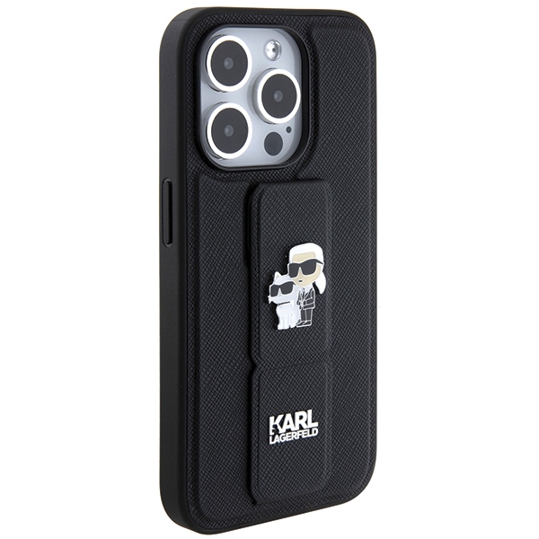 iTok webáruház - Karl Lagerfeld Karl Lagerfeld Gripstand Saffiano Karl&Choupette Pins tok iPhone 14 Pro készülékhez (fekete) 4 Karl Lagerfeld Gripstand Saffiano Karl&Choupette Pins case for iPhone 14 Pro (fekete)