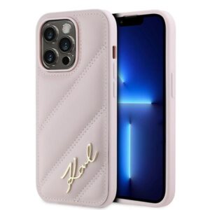 Karl Lagerfeld Diagonal Quilted Script tok iPhone 14 Pro készülékhez (rózsaszín)