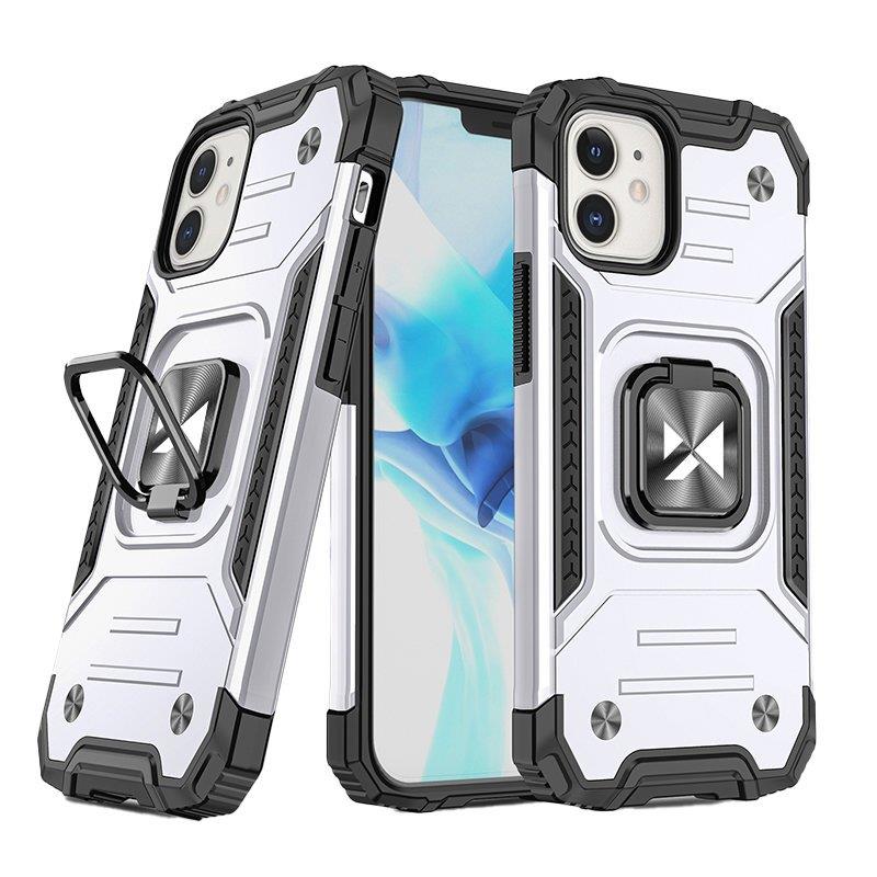 iTok webáruház - Wozinsky Wozinsky Ring Armor tok iPhone 14-hez, ezüst 1 Wozinsky Ring Armor case for iPhone 14 armored cover magnetic holder ring silver