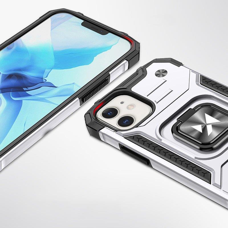 iTok webáruház - Wozinsky Wozinsky Ring Armor tok iPhone 14-hez, ezüst 2 Wozinsky Ring Armor case for iPhone 14 armored cover magnetic holder ring silver