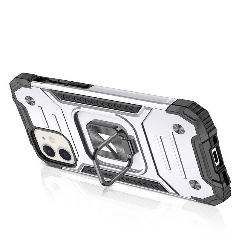 iTok webáruház - Wozinsky Wozinsky Ring Armor tok iPhone 14-hez, ezüst 3 Wozinsky Ring Armor case for iPhone 14 armored cover magnetic holder ring silver