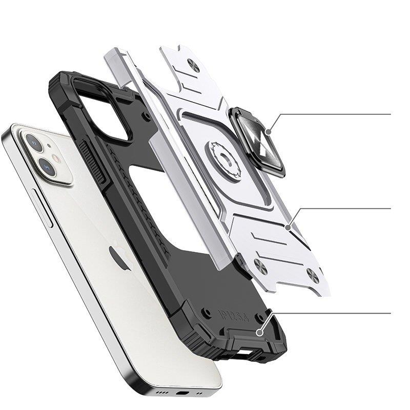 iTok webáruház - Wozinsky Wozinsky Ring Armor tok iPhone 14-hez, ezüst 4 Wozinsky Ring Armor case for iPhone 14 armored cover magnetic holder ring silver