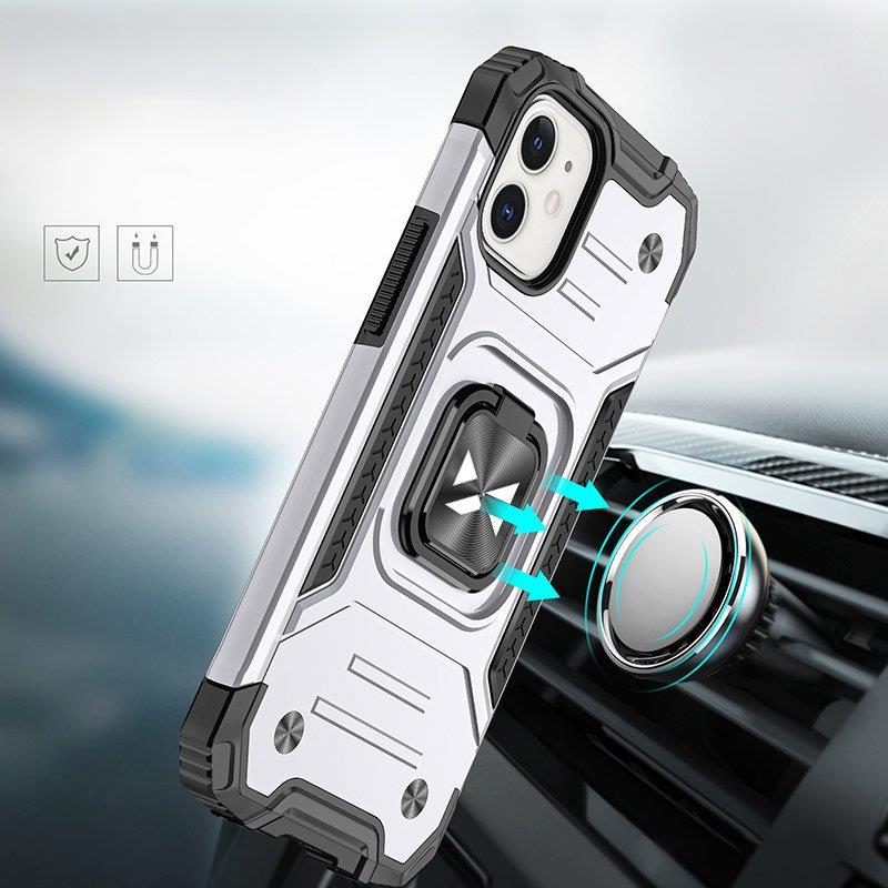 iTok webáruház - Wozinsky Wozinsky Ring Armor tok iPhone 14-hez, ezüst 6 Wozinsky Ring Armor case for iPhone 14 armored cover magnetic holder ring silver