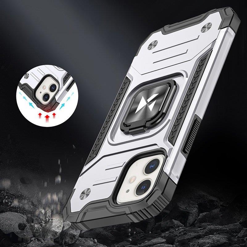 iTok webáruház - Wozinsky Wozinsky Ring Armor tok iPhone 14-hez, ezüst 7 Wozinsky Ring Armor case for iPhone 14 armored cover magnetic holder ring silver