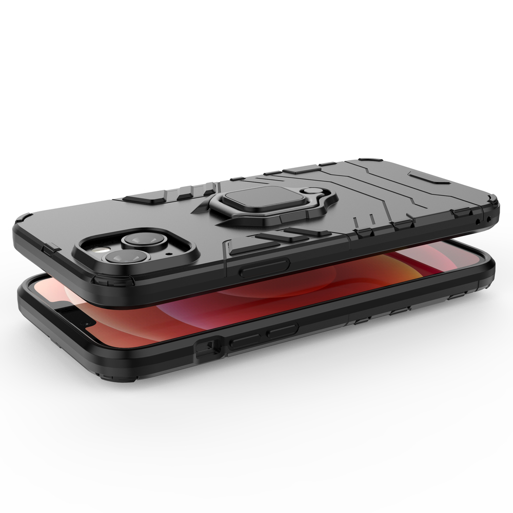 iTok webáruház - Hurtel Ring Armor tok iPhone 14 készülékhez, fekete 4 Ring Armor case for iPhone 14 armored cover magnetic holder ring black