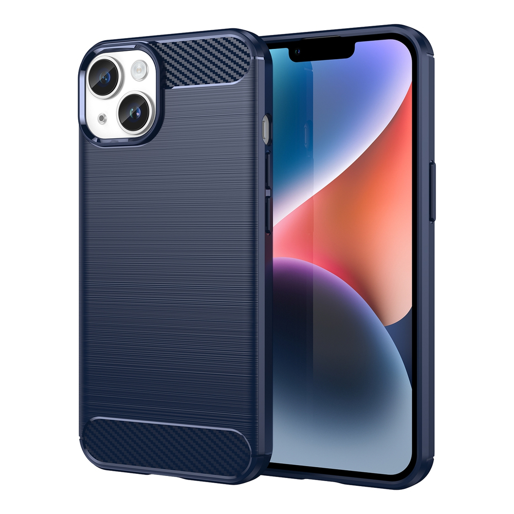 iTok webáruház - Hurtel Carbon Case iPhone 14 rugalmas TPU tok – kék 1 Carbon Case iPhone 14 case flexible gel back cover blue