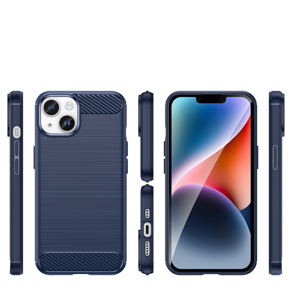 iTok webáruház - Hurtel Carbon Case iPhone 14 rugalmas TPU tok – kék 2 Carbon Case iPhone 14 case flexible gel back cover blue