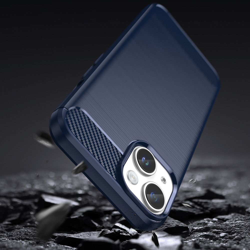iTok webáruház - Hurtel Carbon Case iPhone 14 rugalmas TPU tok – kék 3 Carbon Case iPhone 14 case flexible gel back cover blue