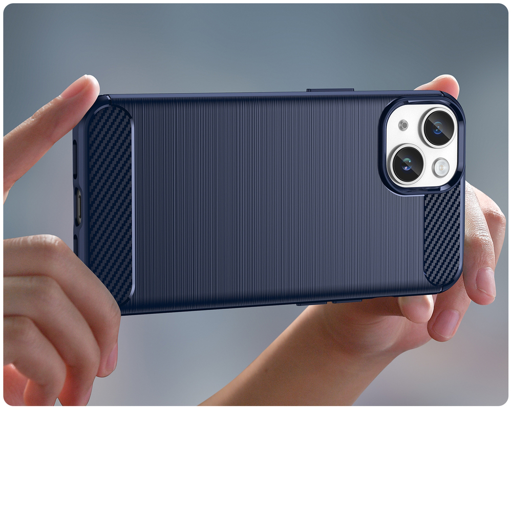 iTok webáruház - Hurtel Carbon Case iPhone 14 rugalmas TPU tok – kék 5 Carbon Case iPhone 14 case flexible gel back cover blue