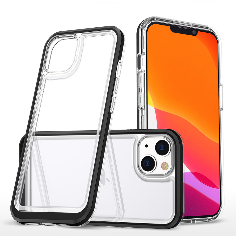 iTok webáruház - Hurtel Hybrid Armor Clear 3 in 1 átlátszó szilikon tok fekete kerettel iPhone 14-hez 1 Clear 3in1 case for iPhone 14 silicone cover with frame black