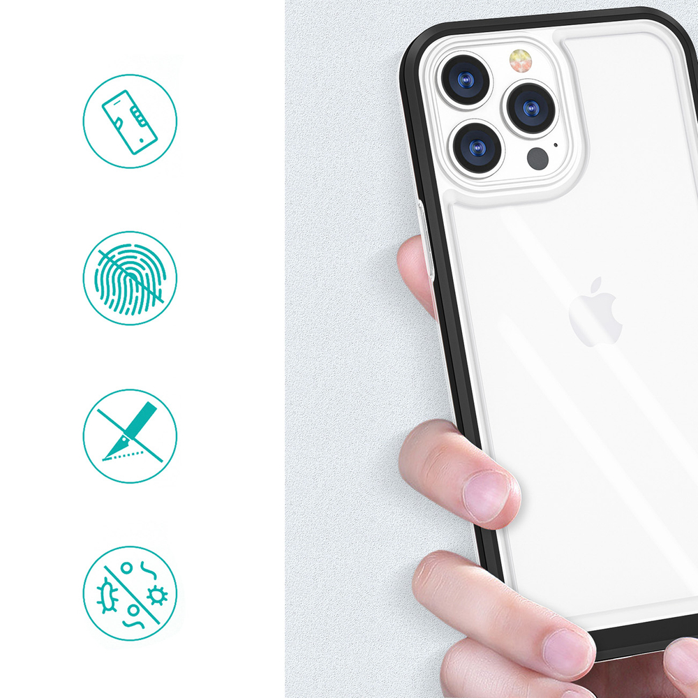iTok webáruház - Hurtel Hybrid Armor Clear 3 in 1 átlátszó szilikon tok fekete kerettel iPhone 14-hez 2 Clear 3in1 case for iPhone 14 silicone cover with frame black